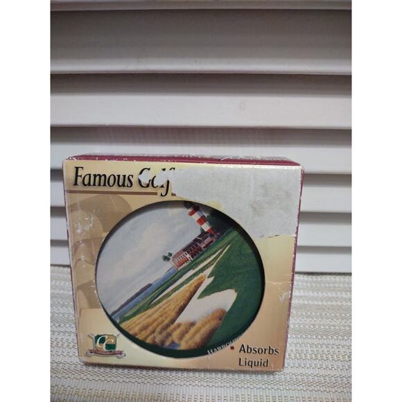 Famous Golf Hole Course Ceramic Coasters Absorbs Liquid Sandstone Set of 4 - Picture 1 of 8